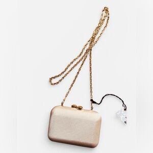 Pale Gold Satin Grosgrain Miniaudiere/Evening Clutch w Gold Chain